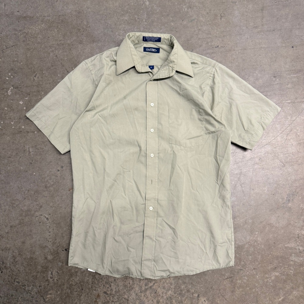 Puritan Mens Short Sleeve Button Down Shirt Sage Green Size 15 Chest‎ Pocket
